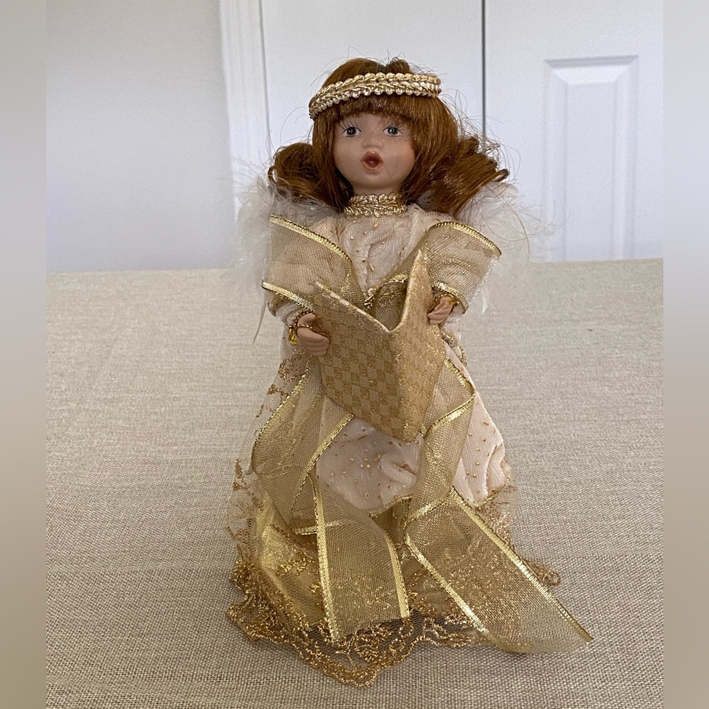 Vintage Christmas Angel Choir Singing Porcelain Standing Doll Hand Painted Face